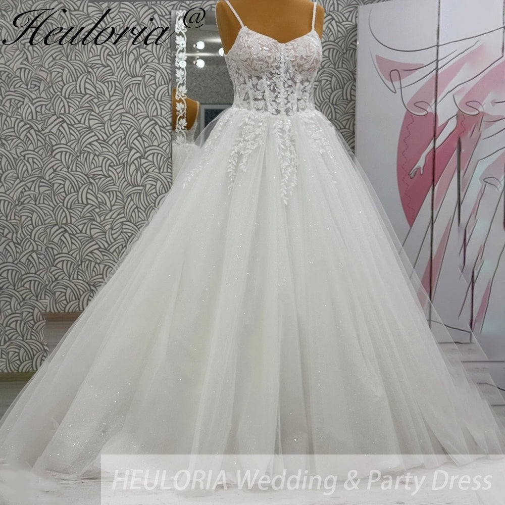 HEULORIA  elegant A line wedding dress Spaghetti Strap lace applique bridal dress Robe De Mariee Wedding Bride Dress AL-1012 Main image