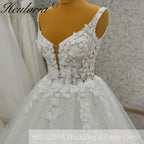 HEULORIA V Neck Sleeveless A line Wedding Dress Boho Lace Appliques Tulle Long Bridal Gowns Backless Vestidos de Novia Customized AL-1105