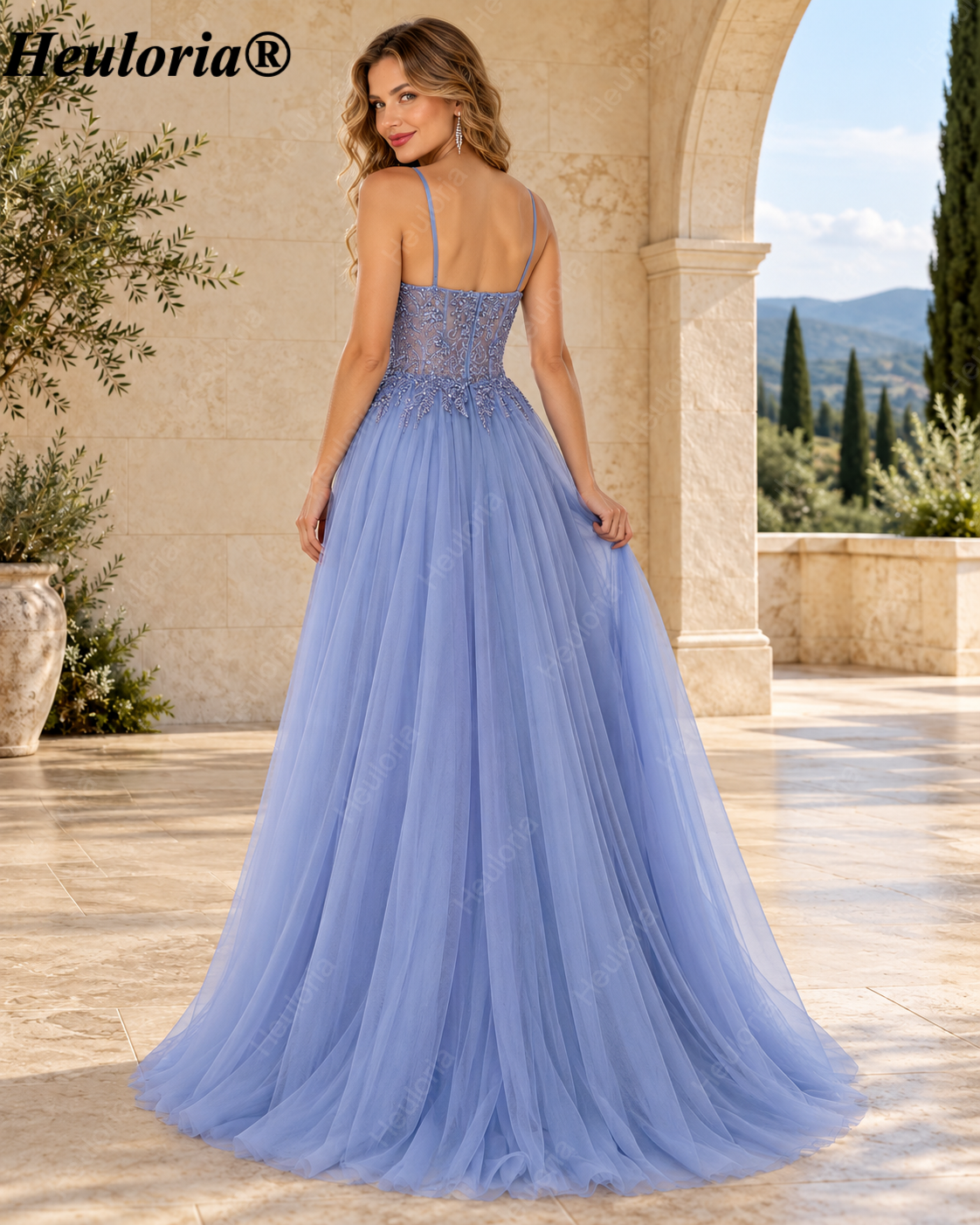 HEULORIA Romantic Lavender Lace A-Line Tulle Prom Dress with Sweetheart Neckline Illusion Corset Bodice ED-503 Secondary image