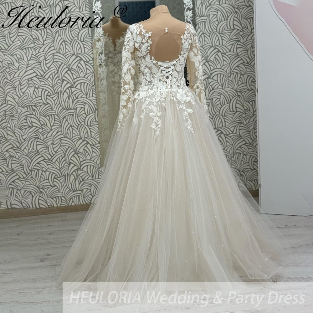 Elegant princess Wedding Dress long sleeve V neck lace applique bride dress robe de mariee A line Wedding Bridal Gown AL-1093