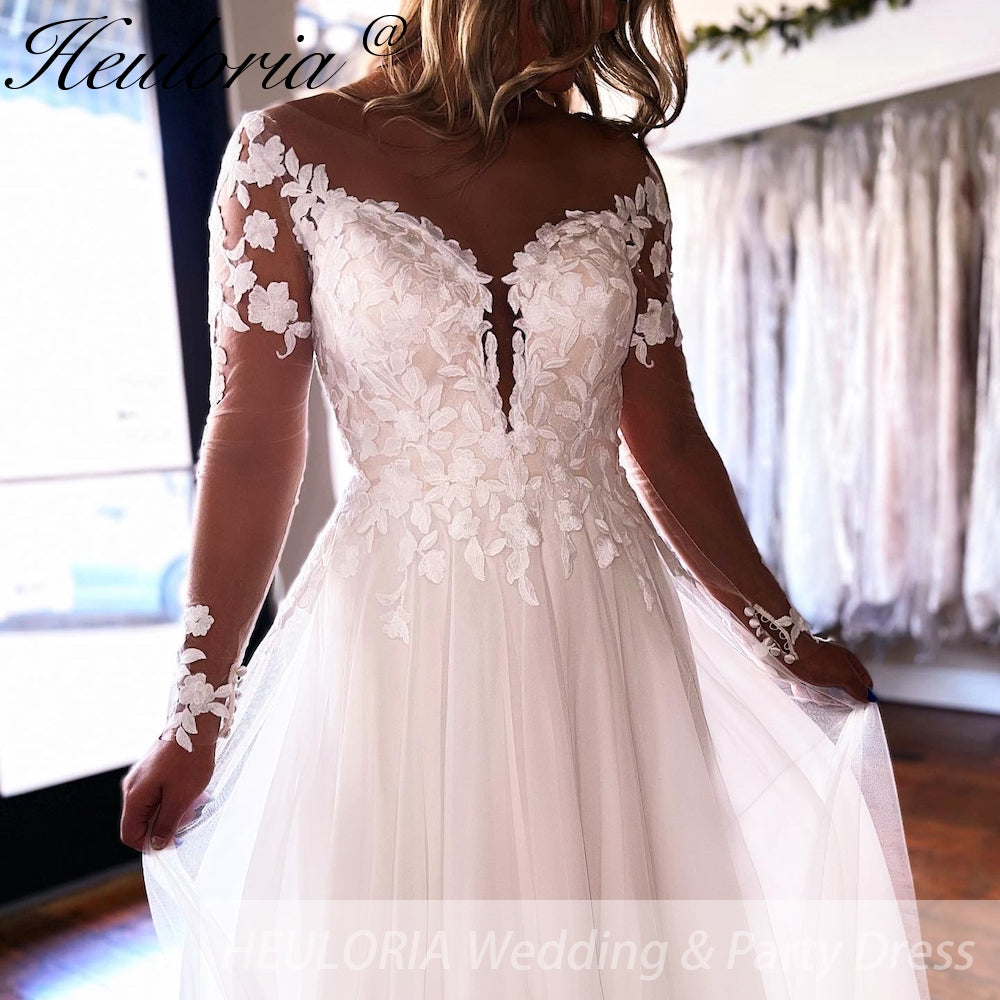 HEULORIA A line Wedding Dress long sleeve lace bride dress plus size robe de mariee  A line Wedding Bridal Gown AL-QK279 Secondary image