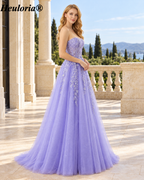 HEULORIA Strapless Beaded Floral A-Line Tulle Prom Dress with Slit ED-354