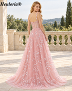 HEULORIA Floral Sequin Tulle A-Line Prom Dress with Sheer Corset Bodice ED-363