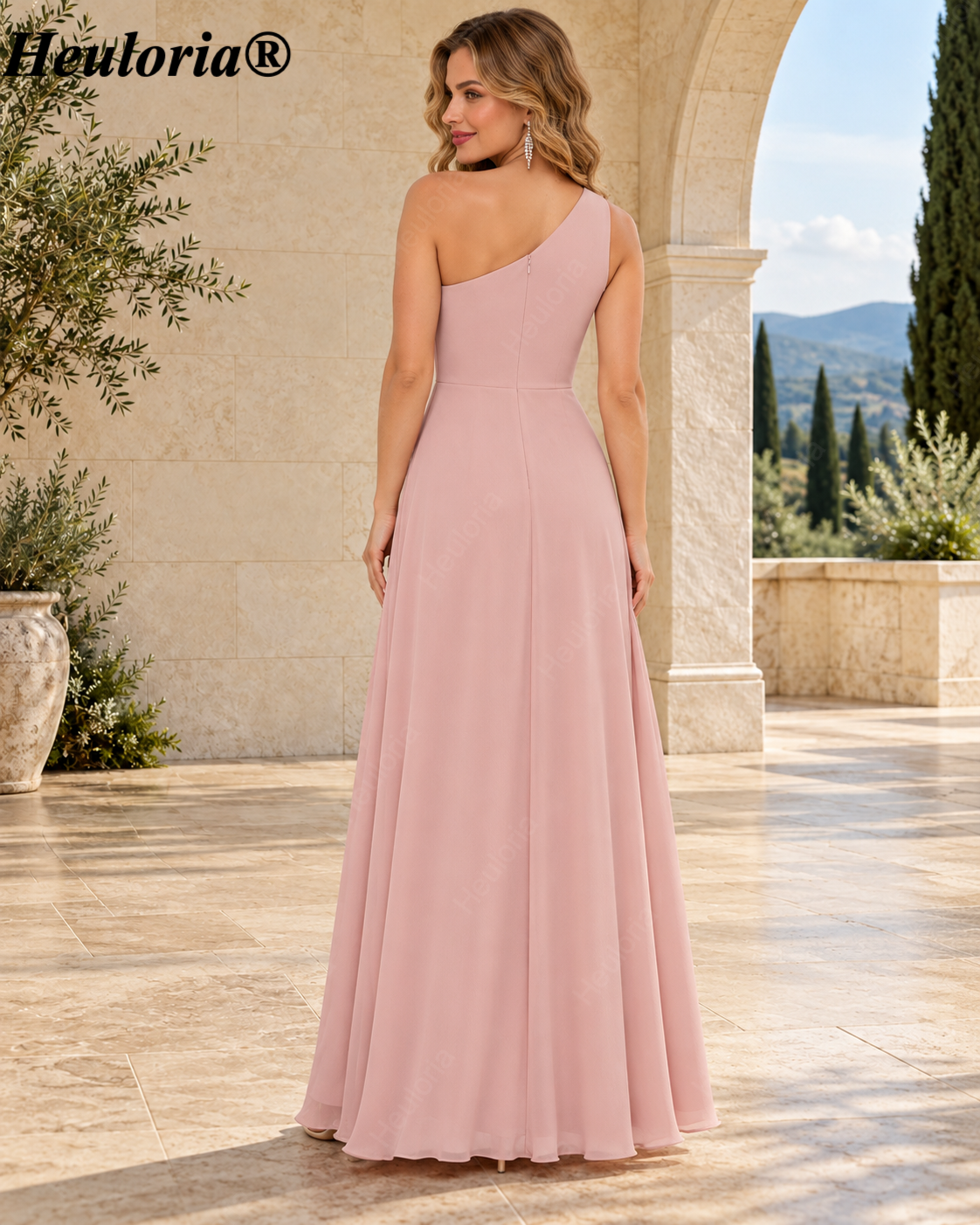 HEULORIA One-Shoulder Ruched Chiffon A-Line Bridesmaid Dress with High Slit ED-124 Secondary image