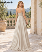 HEULORIA Cowl Neck Satin A-Line Bridesmaid Dress with Embellished Trim ED-361