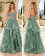 HEULORIA Glitter Tulle A-Line Prom Dress with Beaded Illusion Corset and Tiered Ruffles ED-402