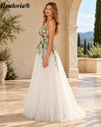 HEULORIA Ivory Floral Embroidered A-Line Prom Dress with Illusion Corset Bodice ED-679