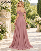Dusty Rose Cold Shoulder Twist Front A-Line Bridesmaid Dress ED-230