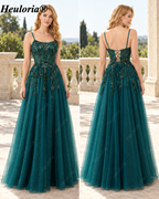 HEULORIA Emerald Green Beaded Lace Tulle A-Line Prom Dress – ED-339