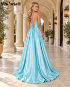 HEULORIA Strapless Sweetheart Satin A-Line Prom Dress with Lace-Up Back ED-17