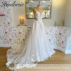 HEULORIA Spaghetti Straps a line Wedding Dress 3D flower Lace bridal dress  plug v neck Customized AL-810