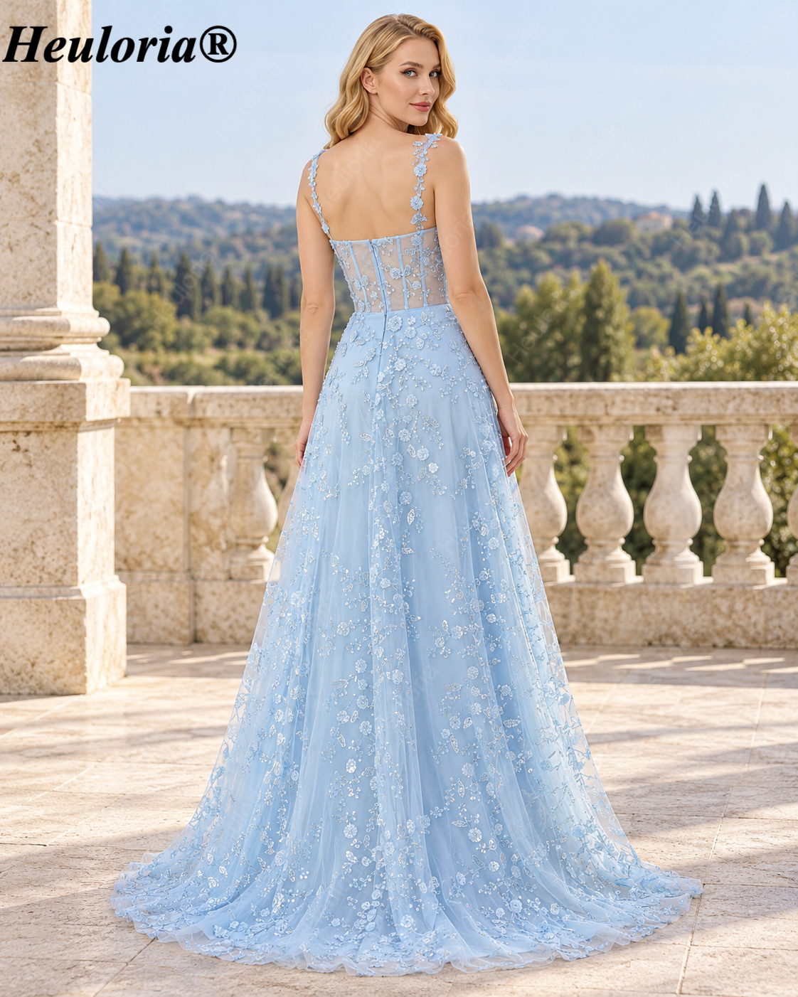 HEULORIA Floral Sequin Tulle A-Line Prom Dress with Sheer Corset Bodice ED-363 Secondary image