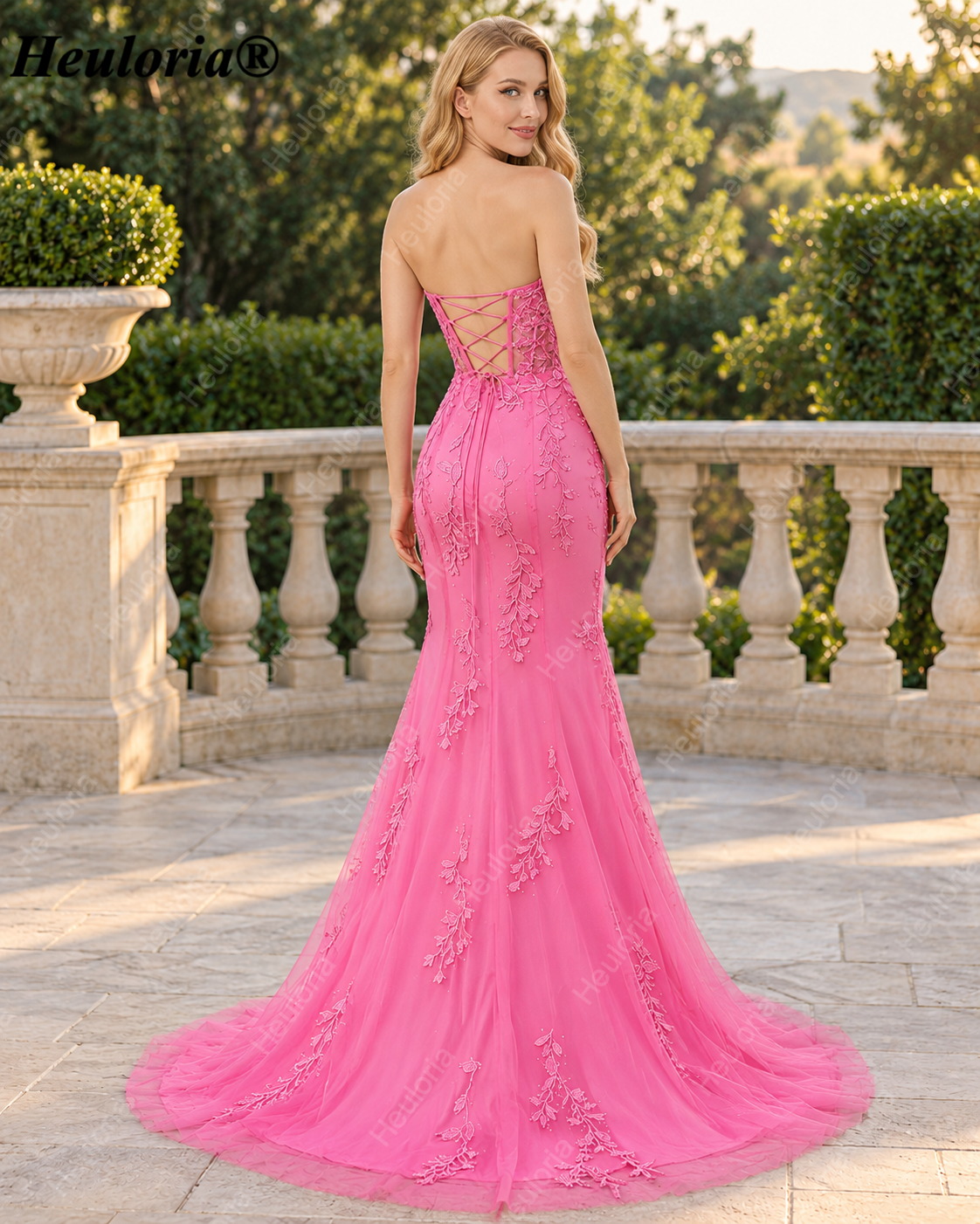 HEULORIA Lavender Strapless Lace Mermaid Prom Dress with High Slit ED-237