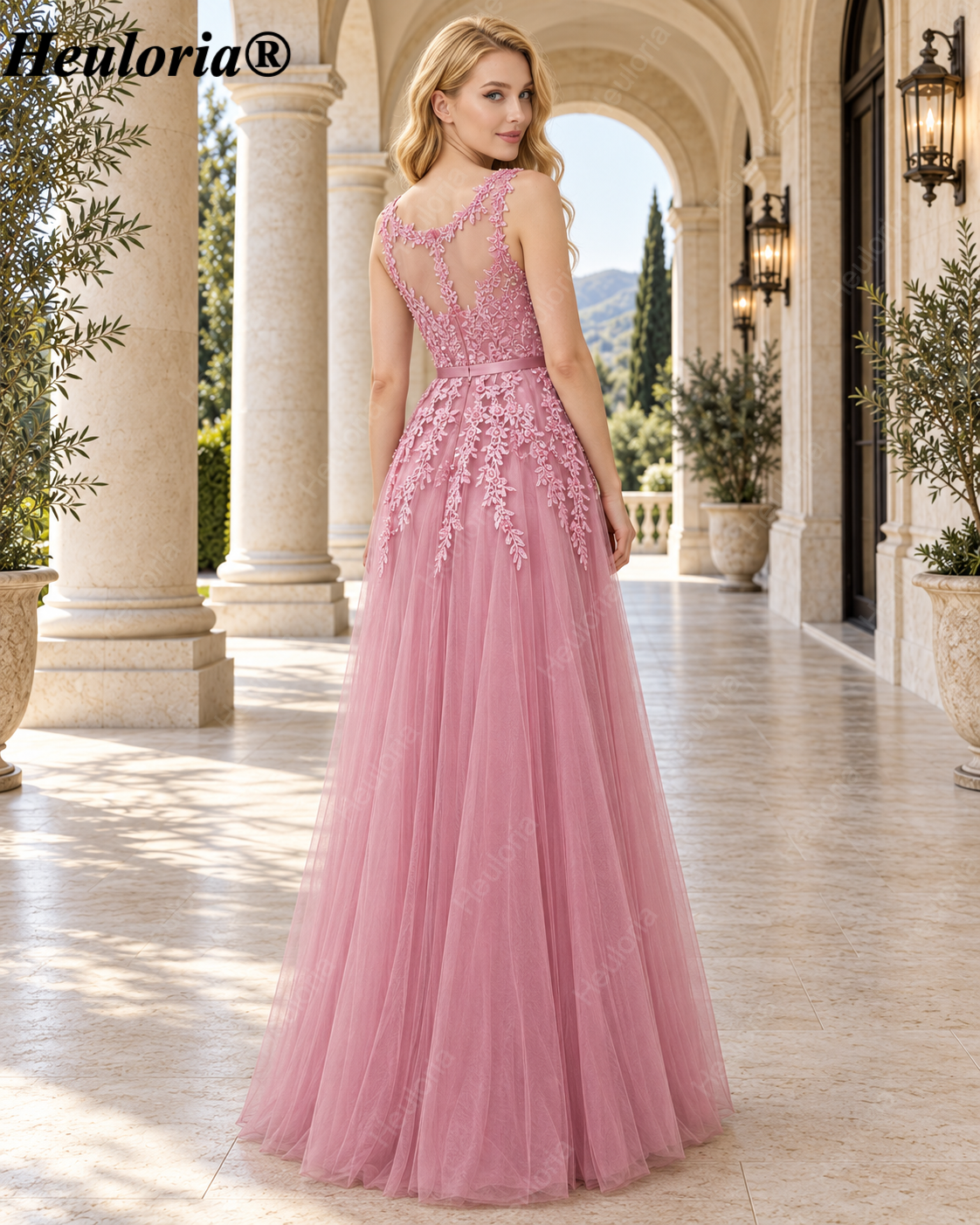 HEULORIA Beaded Illusion Lace A-Line Tulle Bridesmaid Dress – ED-75P Immagine secondaria del prodotto