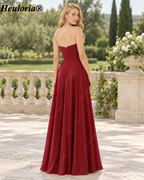 HEULORIA Dark Green Strapless Satin A-Line Bridesmaid Dress with Ruched Cutout Bodice – ED-265
