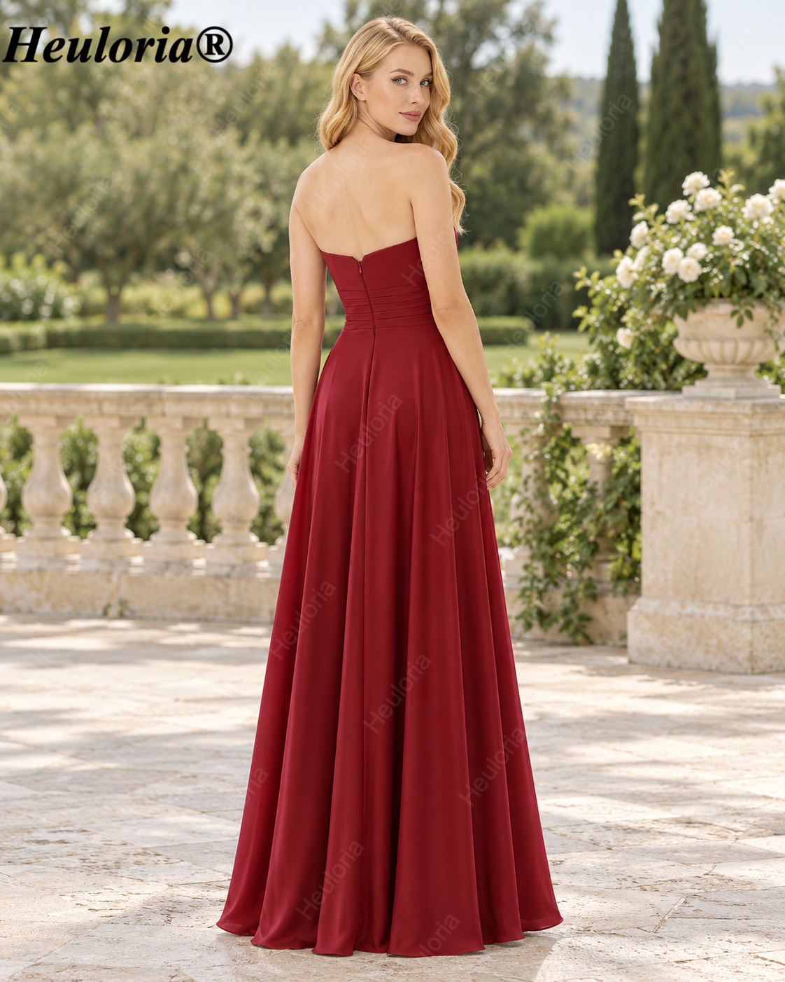 HEULORIA Dark Green Strapless Satin A-Line Bridesmaid Dress with Ruched Cutout Bodice – ED-265