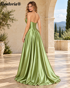 HEULORIA Strapless Sweetheart Satin Corset Prom Dress with Slit and Pockets ED-199