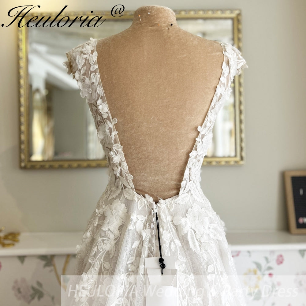 HEULORIA  a line Wedding Dress 3D flower Lace bridal dress V neck Customized AL-814