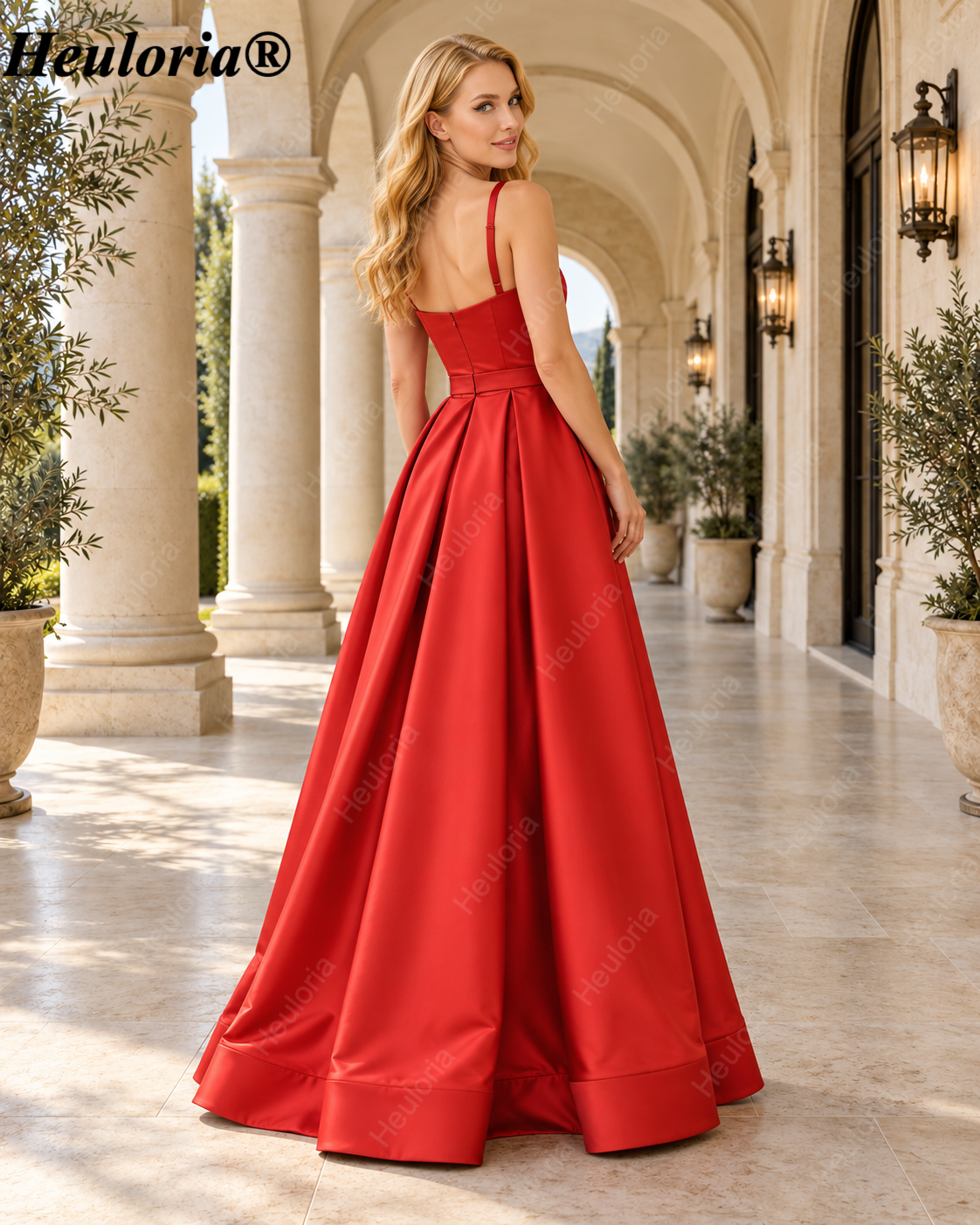 HEULORIA Rust Red Square-Neck Satin A-Line Prom Dress with High Slit and Pockets – ED-35 Immagine secondaria del prodotto