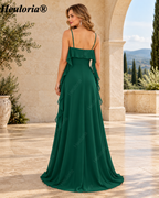 HEULORIA Ruffled Chiffon Bridesmaid Dress with Cascading Drapes | ED-1021