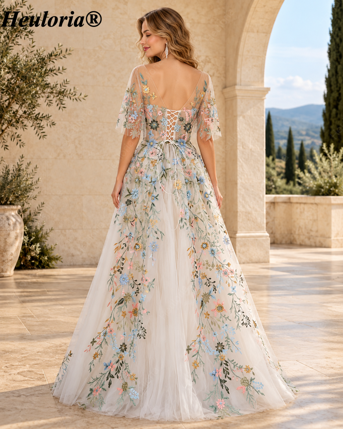 HEULORIA Light Blue Floral Embroidered Tulle A-Line Prom Dress with Sweetheart Corset Bodice ED-670 Immagine secondaria del prodotto
