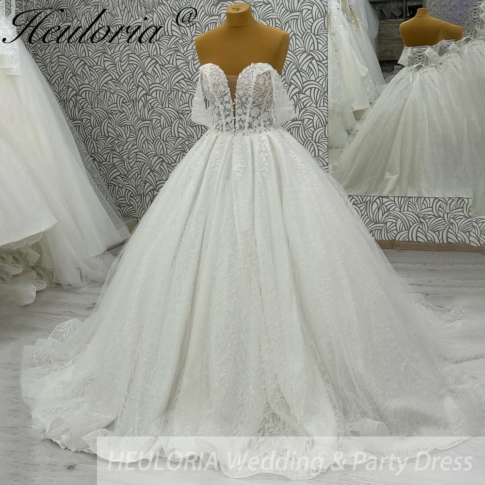 HEULORIA Sparkly Glitter Wedding dress Off The Shoulder 2025 Luxury Women Church Beach Bride Dresses Floral Lace Customized BA-1100 Immagine secondaria del prodotto