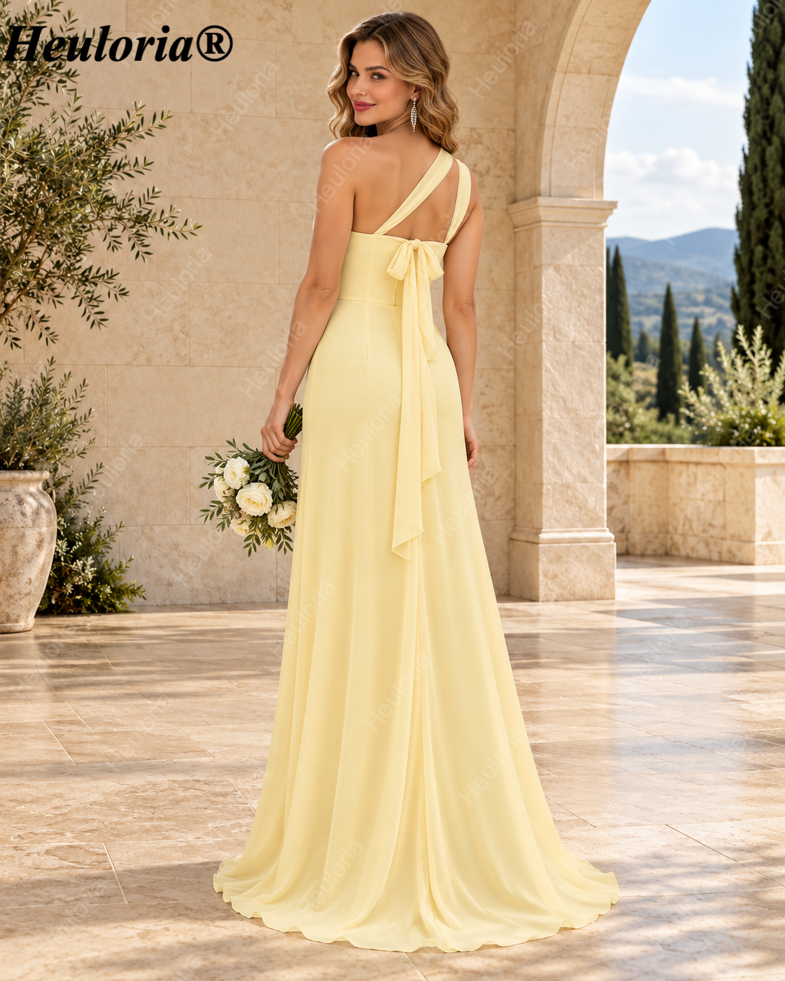 HEULORIA Lemon Sorbet Draped Bridesmaid Dress with Convertible Straps ED-1109 Image secondaire du produit