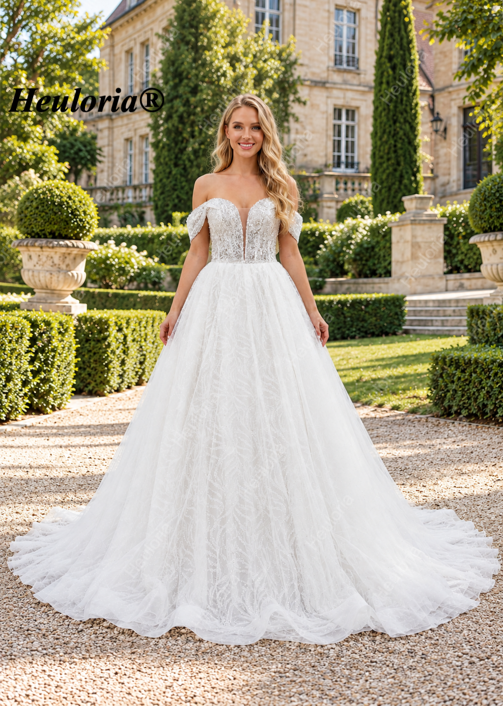Sweetheart Off-Shoulder Sequin Glitter A-Line Wedding Dress AL-1080 Imagen principal del producto