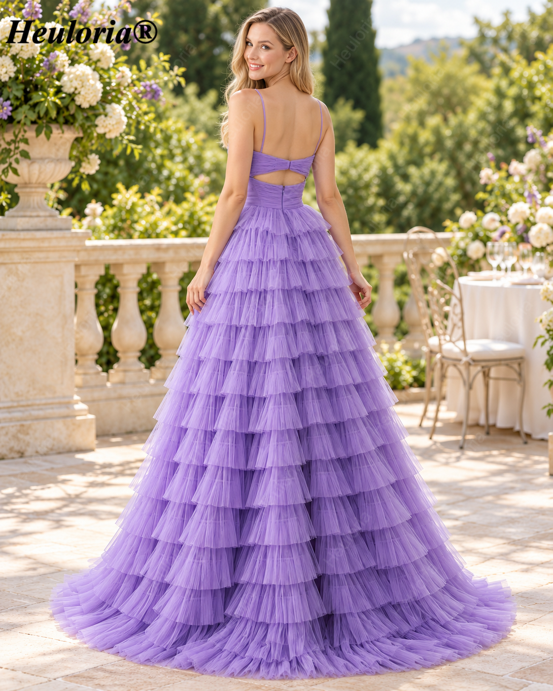HEULORIA Lavender Tiered Tulle A-Line Prom Dress with Cutout Bodice – ED-239