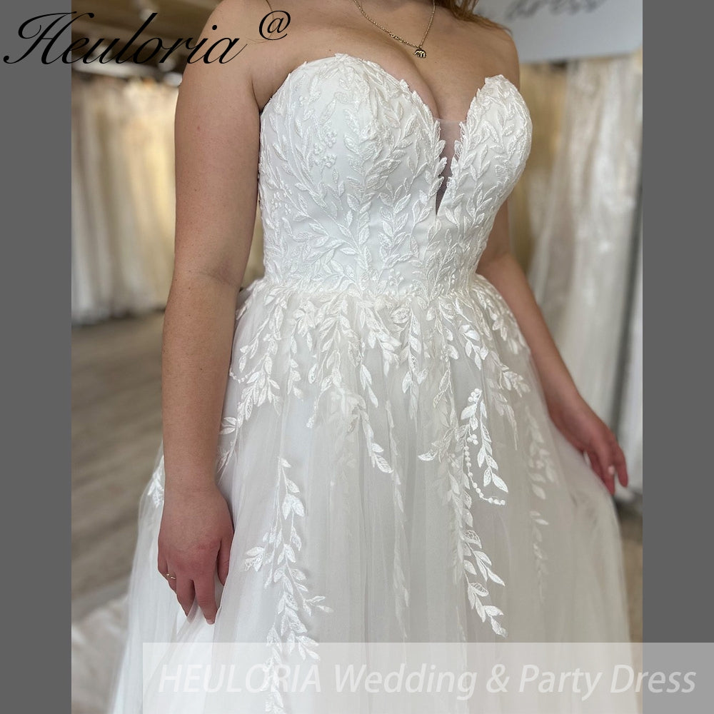 Elegant Boho Wedding Dress strapless lace applique bride dress robe de mariee A line Wedding Bridal Gown AL-895 Secondary image