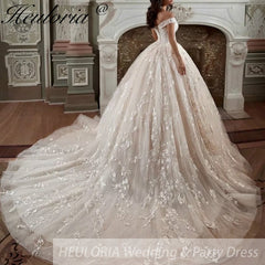 Elegant princess Wedding Dress off shoulder lace applique bride dress robe de mariee Wedding Bridal Gown BA-17