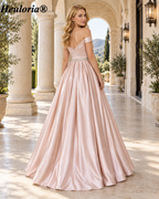 HEULORIA Off-Shoulder Satin A-Line Prom Dress with Embellished Waist ED-16