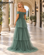 heuloria-Grey Green Off-Shoulder Tiered Tulle Bridesmaid Dress-ed-545