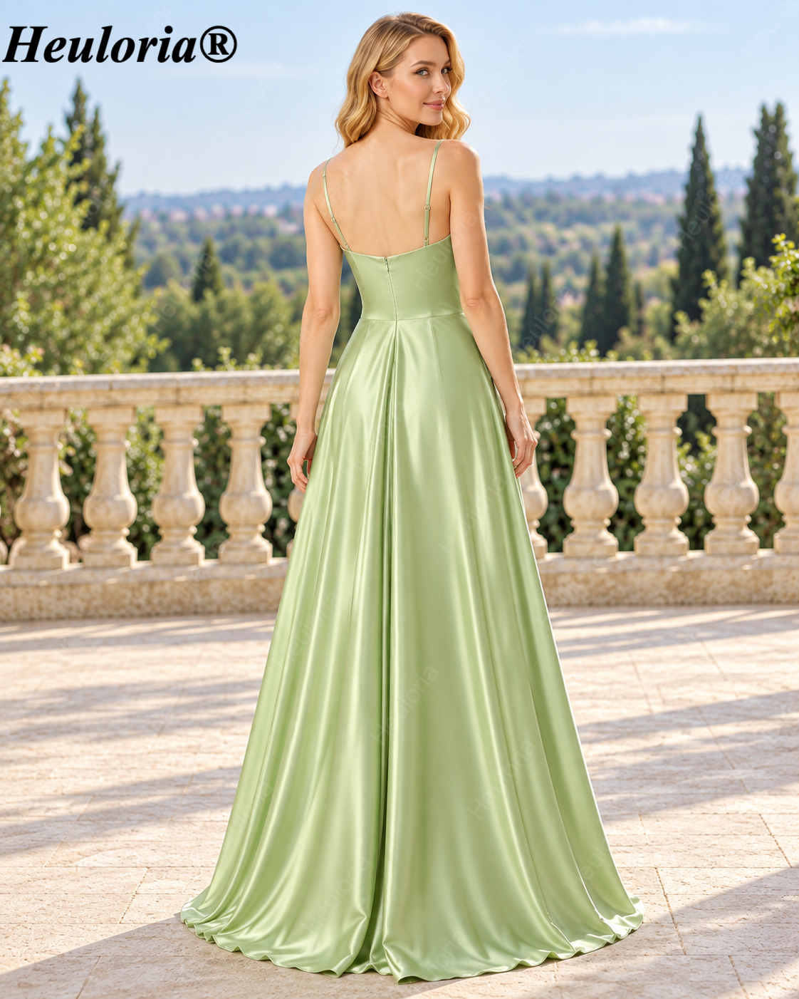 HEULORIA Cowl Neck Satin A-Line Bridesmaid Dress with Embellished Trim ED-361 Secondary image