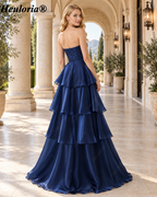 heuloria-Dark Navy Strapless Pleated Tiered A-Line Gown-ed-562