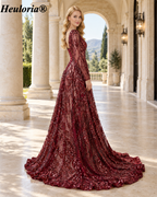 heuloria-Long Sleeve Sequin A-Line Evening Dress with Lace-Up Back and Train-ed-58-1