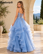 HEULORIA Tiered Ruffle Tulle Ball Gown Prom Dress with Floral Beaded Corset ED-403