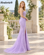 HEULORIA Lavender Strapless Lace Mermaid Prom Dress with High Slit ED-237