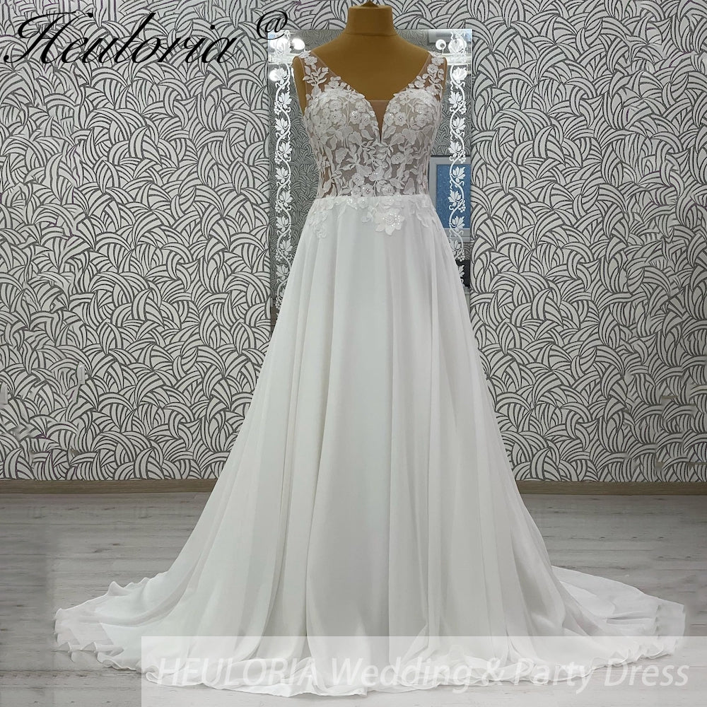 HEULORIA  elegant A line wedding dress Spaghetti Strap crepe lace chiffon bridal dress Robe De Mariee Wedding Bride Dress AL-1033 Secondary image
