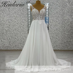HEULORIA  elegant A line wedding dress Spaghetti Strap crepe lace chiffon bridal dress Robe De Mariee Wedding Bride Dress AL-1033