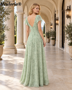 heuloria-Floral V-Neck Flutter Sleeve Bridesmaid Dress with Ruffle Slit-ed-564