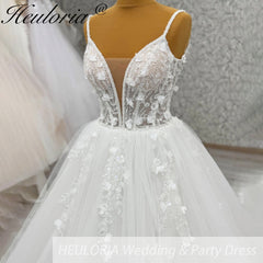HEULORIA  elegant A line wedding dress Spaghetti Strap lace applique bridal dress Robe De Mariee Wedding Bride Dress AL-1096