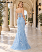 HEULORIA Strapless Sweetheart Lace Corset Prom Dress with Slit ED-369