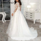HEULORIA elegant A line wedding dress long sleeve lace bridal dress long sleeve Robe De Mariee Wedding Bride Dress long train AL-595