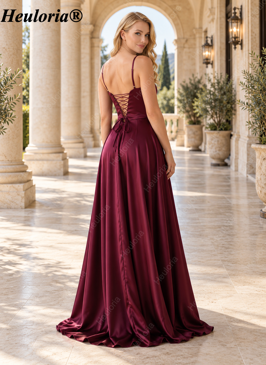HEULORIA Sweetheart Satin Corset A-Line Prom Dress with Slit ED-32