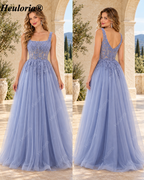 HEULORIA Lavender Square-Neck Lace Tulle A-Line Prom Dress with Illusion Corset Bodice ED-502