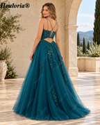HEULORIA Emerald Floral Sequin A-Line Prom Dress with Plunging V-Neck and Open Back ED-407