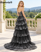 HEULORIA Strapless Sweetheart Floral Tiered Tulle Prom Dress ED-573
