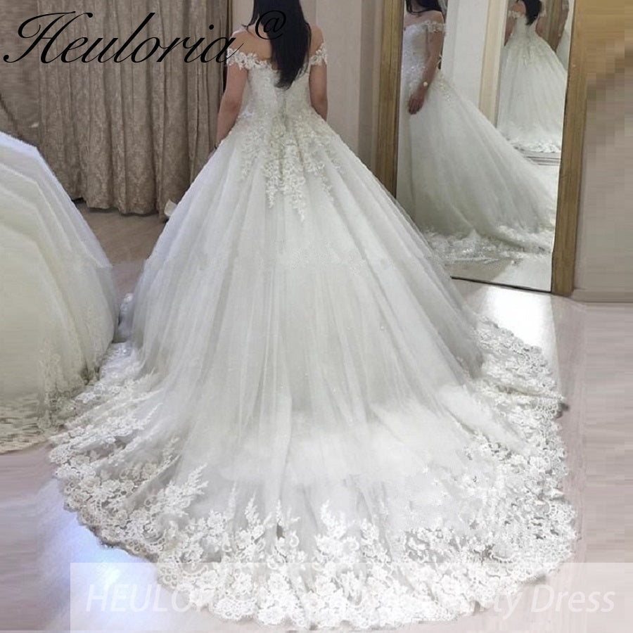 Elegant princess Wedding Dress off shoulder lace applique bride dress robe de mariee Wedding Bridal Gown BA-23