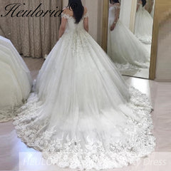 Elegant princess Wedding Dress off shoulder lace applique bride dress robe de mariee Wedding Bridal Gown BA-23